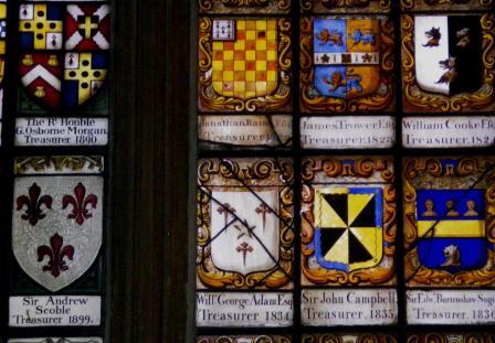 Crest in window of Lincoln Inn Chapel